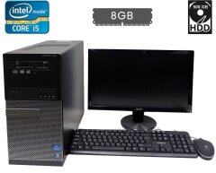 Комплект ПК: Dell OptiPlex 990 Tower / Intel Core i5-2500 (4 ядра по 3.3 - 3.7 GHz) / 8 GB DDR3 / 500 GB HDD / Intel HD Graphics 2000 / DVD-RW + Монитор Acer P196HQV / 18.5" (1366x768) TN / VGA + клавиатура и мышь NEW, кабели