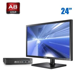 Комплект ПК: HP EliteDesk 705 G2 USFF / AMD Pro A8-8600B (4 ядра по 1.6 - 3.0 GHz) / 4 GB DDR3 / 120 GB SSD / AMD Radeon R6 Graphics + Монитор Samsung NC241 / 24" (1920x1080) TN / VGA + Клавиатура и мышь