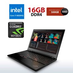 Ноутбук Б-клас Lenovo ThinkPad P50 / 15.6" (1920x1080) IPS / Intel Core i7-6820HQ (4 (8) ядра по 2.7 - 3.6 GHz) / 16 GB DDR4 / 500 GB SSD / nVidia Quadro M2000M, 4 GB GDDR5, 128-bit / WebCam