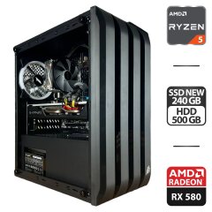 Игровой ПК 1stPlayer B2-4R1 Black Tower / AMD Ryzen 5 3500 (6 (12) ядер по 3.6 - 4.2 GHz) / 16 GB DDR4 / 240 GB SSD + 500 GB HDD / AMD Radeon RX 580, 8 GB GDDR5, 256-bit / 550W / HDMI