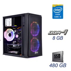 Новий ігровий ПК QUBE QBC01 RGB Tower / Intel Core i3-10100F (4 (8) ядра по 3.6 - 4.3 GHz) / 8 GB DDR4 / 480 GB SSD / AMD Radeon RX 560, 4 GB GDDR5, 128-bit / PRIME H410M-K / 500W