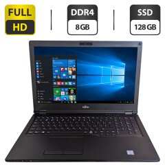 Ноутбук Б-клас Fujitsu LifeBook E458 / 15.6" (1920x1080) TN / Intel Core i5-7200U (2 (4) ядра по 2.5 - 3.1 GHz) / 8 GB DDR4 / 128 GB SSD / Intel HD Graphics 620 / WebCam