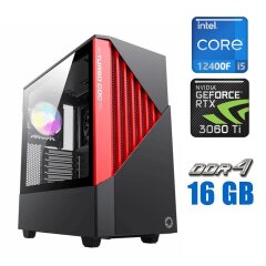Новий ігровий ПК Tower / Intel Core i5-12400F (6 (12) ядра по 2.5 - 4.4 GHz) / 16 GB DDR4 / 512 GB SSD / nVidia GeForce RTX 3060 Ti, 8 GB GDDR6, 256-bit / 700W
