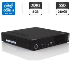 Неттоп Lenovo ThinkCentre M93p Tiny USFF / Intel Core i5-4570T (2 (4) ядра по 2.9 - 3.6 GHz) / 8 GB DDR3 / 240 GB SSD / Intel HD Graphics 4600 / DisplayPort / Блок питания в комплекте + Wi-Fi