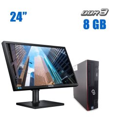 Комплект ПК: Fujitsu Esprimo E700 SFF / Intel Core i3-2100 (2 (4) ядра по 3.1 GHz) / 8 GB DDR3 / 240 GB SSD / AMD Radeon HD 8490, 1 GB GDDR3, 64-bit + Монитор Samsung S24E650PL / 24" (1920x1080) PLS / VGA, HDMI, DP + Клавиатура и мышь
