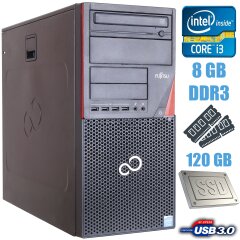 Fujitsu P720 Tower / Intel Core i3-4130 (2(4) ядра по 3.4GHz) / 8 GB DDR3 / 120 GB SSD+500 GB HDD / USB 3.0 