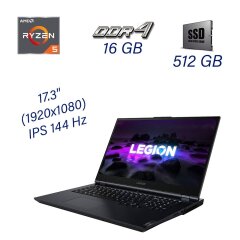 Ігровий ноутбук Lenovo Legion 5 17ACH6H / 17.3" (1920x1080) IPS 144 Hz / AMD Ryzen 5 5600H (6 (12) ядер 3.3 - 4.2 GHz) / 16 GB DDR4 / 512 GB SSD M.2 NVME Samsung / nVidia GeForce RTX 3060 Mobile, 6 GB GDDR6, 192-bit / WebCam 720p / Windows 10 HOME
