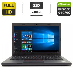 Ігровий ноутбук Lenovo ThinkPad T470p / 14" (1920x1080) IPS / Intel Core i7-7700HQ (4 (8) ядра по 2.8 - 3.8 GHz) / 16 GB DDR4 / 240 GB SSD / nVidia GeForce 940MX, 2 GB GDDR5, 64-bit / WebCam / HDMI