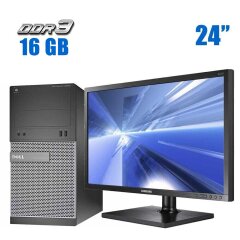 Комплект ПК: Dell OptiPlex 390 Tower / Intel Pentium G620 (2 ядра по 2.6 GHz) / 16 GB DDR3 / 480 GB SSD / Intel HD Graphics + Монитор Samsung NC241 / 24" (1920x1080) TN / VGA + Клавиатура и мышь