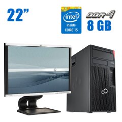 Комплект ПК: Fujitsu Esprimo P757 E90+ Tower / Intel Core i5-7400 (4 ядра по 3.0 - 3.5 GHz) / 8 GB DDR4 / 240 GB SSD / Intel HD Graphics 630 + Монитор HP Compaq LA2205wg / 22" (1680x1050) TN / DVI, VGA + Клавиатура и мышь