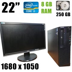 Lenovo M82 Desktop / Intel Core i3-2120 (2(4)ядра по 3.30GHz) / 8 GB DDR3 / 250 GB HDD + Монитор Asus VW226TL / 22" (1680x1050) / 250 кд.м2 / VGA, DVI, Audio output