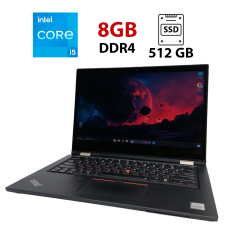 Ноутбук-трансформер Б-класс Lenovo ThinkPad L13 Yoga / 13.3" (1920x1080) IPS Touch / Intel Core i5-10210U (4 (8) ядра по 1.6 - 4.2 GHz) / 8 GB DDR4 / 512 GB SSD / Intel UHD Graphics for 10th Generation / WebCam / Win 11 Pro