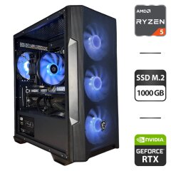 Збірка під замовлення: ігровий комп'ютер MSI MAG Forge M100R Black Tower / AMD Ryzen 5 5600 (6 (12) ядер по 3.5 - 4.4 GHz) / 32 GB DDR4 / 1000 GB SSD M.2 / nVidia GeForce RTX 3070, 8 GB GDDR6, 256-bit / 750W
