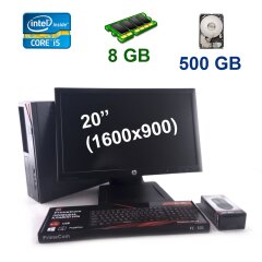 Lenovo ThinkCentre M92p DT / Intel Core i5-2400 (4 ядра по 3.1 - 3.4 GHz) / 8 GB DDR3 / 500 GB HDD / AMD Radeon R5 240, 1 GB GDDR3, 128-bit + Монитор 20" (1600x900) TN