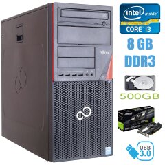 Fujitsu P720 Tower / Intel Core i3-4130 (2(4) ядра по 3.4GHz) / 8 GB DDR3 / 500 GB HDD / nVidia GeForce GT 1030 2GB GDDR5 / USB 3.0 