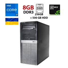 Ігровий комп'ютер Dell OptiPlex 980 Tower / Intel Core i7-870 (4 (8) ядра 2.93 - 3.60 Ghz / 8 GB DDR3 / 256 GB SSD + 500 GB HDD / nVidia GeForce GT 625, 2 GB GDDR5, 64-bit / DVD-ROM / HDMI