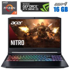 Новый игровой ноутбук Acer Nitro 5 AN515-45 NEW / 15.6" (1920x1080) IPS / AMD Ryzen 7 5800H (8 (16) ядер 3.2 - 4.4 GHz) / 16 GB DDR4 / 512 GB SSD / nVidia GeForce RTX 3050, 4 GB GDDR6, 128-bit / WebCam 