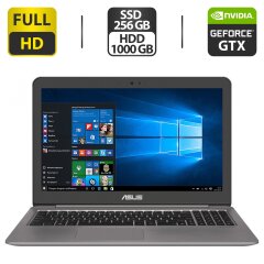 Игровой ноутбук Asus ZenBook UX510UW / 15.6" (1920x1080) IPS / Intel Core i7-7500U (2 (4) ядра по 2.7 - 3.5 GHz) / 16 GB DDR4 / 256 GB SSD + 1000 GB HDD / nVidia GeForce GTX 960M, 4 GB GDDR5, 128-bit / WebCam / HDMI / АКБ NEW / Windows 10 Home