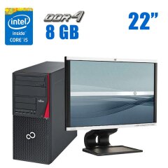 Комплект ПК: Fujitsu Esprimo P756 E90+ Tower / Intel Core i5-6500 (4 ядра по 3.2 - 3.6 GHz) / 8 GB DDR4 / 240 GB SSD / Intel HD Graphics 530 + Монитор HP Compaq LA2205wg / 22" (1680x1050) TN / DVI, VGA + Клавиатура и мышь