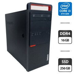 Компьютер Lenovo ThinkCentre M800 Tower / Intel Core i3-6100 (2 (4) ядра по 3.7 GHz) / 16 GB DDR4 / 256 GB SSD / Intel HD Graphics 530 / 350W / DVD-ROM + Мышка, кабель питания, переходник с DisplayPort на DVI