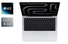 Ультрабук Apple MacBook Pro 14 (2023) / 14.2" (3024x1964) IPS / Apple M3 (8 ядер по 2.75 - 4.05 GHz) / 8 GB DDR5 / 512 GB SSD / Apple M3 Graphics / WebCam / True Tone / ProMotion / Silver