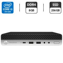 Неттоп HP ProDesk 600 G4 USFF / Intel Core i3-8100T (4 ядра по 3.1 GHz) / 8 GB DDR4 / 256 GB SSD / Intel UHD Graphics 630 / DisplayPort