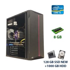 Компьютер Aerocool Splite -A-BK-V1 LED Tower NEW / Intel Core i5-4590 (4 ядра по 3.3 - 3.7 GHz) / 8 GB DDR3 / 128 GB SSD NEW+1000 GB HDD / Sapphire Radeon RX 570 Nitro+, 4 GB GDDR5, 256-bit