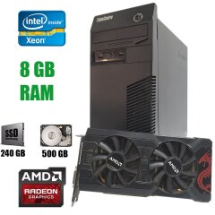 Игровой ПК Lenovo ThinkCentre M73 Tower / Intel Xeon E3-1220 v3 (4 ядра по 3.1 - 3.5 GHz) / 8 GB DDR3 / 120 GB SSD NEW+500 GB HDD / AMD Radeon RX 470, 4 GB GDDR5, 256-bit / 500W NEW