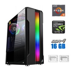 Игровой ПК / AMD Ryzen 5 3600 (6 (12) ядер по 3.6 - 4.2 GHz) / 16 GB DDR4 / 120 GB SSD + 500 GB HDD / nVidia GeForce GTX 1070 Ti, 8 GB GDDR5, 256-bit / 600W