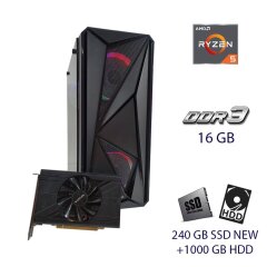 Игровой ПК First Player ATX Tower / AMD Ryzen 5 3600 (6 (12) ядер по 3.6 - 4.2 GHz) / 16 GB DDR3 / 240 GB SSD+1000 GB HDD / AMD Radeon RX 570, 4 GB GDDR5, 256-bit / 600W