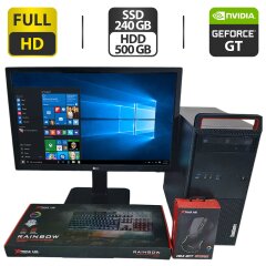 Комплект: Lenovo ThinkCentre M800 Tower / Intel Core i3-6100 (2 (4 ядра по 3.7 GHz) / 16 GB DDR4 / 240 GB SSD + 500 GB HDD / nVidia GeForce GT 630, 2 GB GDDR3, 128-bit / DVD-ROM + Монитор LG 24MB37PM-B / 24" (1920x1080) IPS + Клавиатура, мышка, кабели