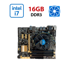 Комплект: Материнская плата Asus B85M-G / LGA1150 / Intel Core i7-4770K (4 (8) ядра по 3.5 - 3.9 GHz) / 16 GB DDR3 / Intel HD Graphics 4600 + Кулер