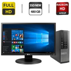 Комплект ПК: Dell OptiPlex 7020 SFF / Intel Core i5-4590 (4 ядра по 3.3 - 3.7 GHz) / 16 GB DDR3 / 480 GB SSD NEW / AMD Radeon HD 7570, 1 GB GDDR5, 128-bit + Монитор LG 24MB35PM-B / 24" (1920x1080) IPS / VGA / DVI + Кабели подключения