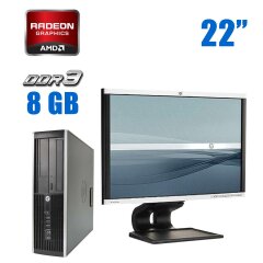Комплект ПК: HP Compaq 6200 Pro SFF / Intel Core i3-2100 (2 (4) ядра по 3.1 GHz) / 8 GB DDR3 / 240 GB SSD / AMD Radeon HD 8490, 1 GB GDDR3, 64-bit + Монитор HP Compaq LA2205wg / 22" (1680x1050) TN / DVI, VGA + Клавиатура и мышь