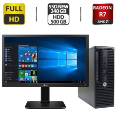 Комплект ПК: HP ProDesk 400 G3 SFF / Intel Core i5-6500 (4 ядра по 3.2 - 3.6 GHz) / 16 GB DDR4 / 240 GB SSD + 500 GB HDD / AMD Radeon R7 430, 2 GB GDDR5, 128-bit + Монитор LG 24MB37PM-B / 24" (1920x1080) IPS / VGA + Клавиатура, мышка, кабели