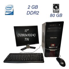 Комплект ПК PC Euolution Tower / Intel Atom 230 (1 ядро 1.6 GHz) / 2 GB DDR2 / 80 GB HDD / 300W / DVD-RW + Монитор Б класс Dell / 17" (1280x1024) TN / 1x VGA + Клавиатура Logitech K120 + Мышка + Комплект кабелей