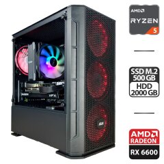 Сборка под заказ: компьютер 2E Gaming PC Case Calleo GB700 Tower / AMD Ryzen 5 3600 (6 (12) ядер по 3.6 - 4.2 GHz) / 16 GB DDR4 / 500 GB SSD M.2 + 2000 GB HDD / AMD Radeon RX 6600, 8 GB GDDR6, 128-bit / 650W