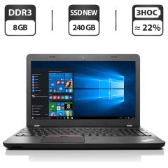 Ноутбук Lenovo ThinkPad E550 / 15.6" (1366x768) TN / Intel Core i3-4005U (2 (4) ядра по 1.7 GHz) / 8 GB DDR3 / 240 GB SSD NEW / Intel HD Graphics 4400 / WebCam / HDMI / Windows 10 Pro