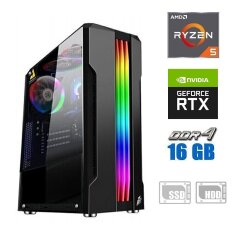 Игровой ПК / AMD Ryzen 5 3600 (6 (12) ядер по 3.6 - 4.2 GHz) NEW / 16 GB DDR4 NEW / 120 GB SSD NEW + 500 GB HDD / nVidia GeForce RTX 2060, 6 GB GDDR6, 192-bit / 500W NEW