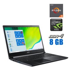 Игровой ноутбук Acer Aspire 7 A715-41G-R2AR / 15.6" (1920x1080) IPS / AMD Ryzen 5 3550H (4 (8) ядра по 2.1 - 3.7 GHz) / 8 GB DDR4 / 480 GB SSD / nVidia GeForce GTX 1650, 4 GB GDDR5, 128-bit / WebCam 
