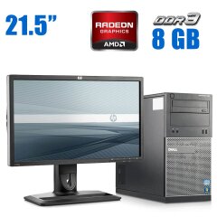 Комплект ПК: Dell OptiPlex 390 Tower / Intel Pentium G620 (2 ядра по 2.6 GHz) / 8 GB DDR3 / 240 GB SSD / AMD Radeon HD 7470, 1 GB GDDR3, 64-bit + Монитор HP ZR22w / 21.5" (1920x1080) IPS / DVI, VGA, DP + Клавиатура и мышь 