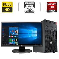 Комплект ПК: Fujitsu Esprimo P757 E85 Tower / Intel Core i5-6400 (4 ядра по 2.7 - 3.3 GHz) / 16 GB DDR4 / 256 GB SSD M.2 + 500 GB HDD / AMD Radeon HD 7350, 1 GB GDDR3, 64-bit + Монитор LG 24MB35PM-B / 24" (1920x1080) IPS + Клавиатура, мышка, кабели