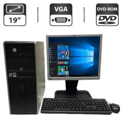 Комплект ПК: HP Compaq dc7900 Tower / Intel Core 2 Duo E7300 (2 ядра по 2.66 GHz) / 8 GB DDR2 / 250 GB HDD / Intel Graphics + Монитор HP L1940T / 19" (1280x1024) TN / VGA + Мышка, клавиатура, кабели подключения