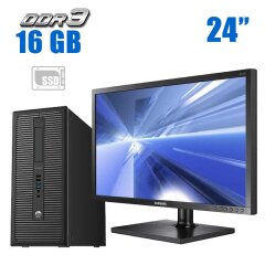 Комплект ПК: HP ProDesk 600 G1 Tower / Intel Core i3-4130 (2 (4) ядра по 3.4 GHz) / 16 GB DDR3 / 480 GB SSD / Intel HD Graphics 3100 + Монитор Samsung NC241 / 24" (1920x1080) TN / VGA + Клавиатура и мышь
