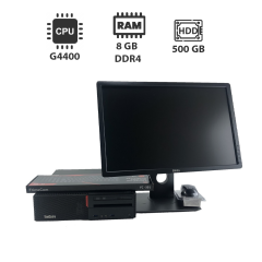 Комплект ПК: Lenovo Thinkcentre M800 SFF / Intel Pentium G4400 (2 ядра по 3.3 GHz) / 8 GB DDR4 / 500 GB HDD / Intel HD Graphics 530 + Монитор Б-класс 22" (1680x1050) TN / VGA, DP / Разные бренды + Мышка, клавиатура, кабели подключения