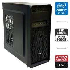 Компьютер Vinga CS 210B Tower / Intel Core i7-4790S (4 (8) ядра по 3.2 - 4.0 GHz) / 16 GB DDR3 / 240 GB SSD + 1000 GB HDD / AMD Radeon RX 570, 4 GB GDDR5, 256-bit / 500W