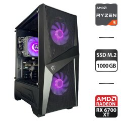 Збірка під замовлення: ігровий ПК MSI MAG Forge 100M Black Tower / AMD Ryzen 5 5600 (6 (12) ядер по 3.5 - 4.4 GHz) / 16 GB DDR4 / 1000 GB SSD M.2 / AMD Radeon RX 6700 XT, 12 GB GDDR6, 192-bit / 650W