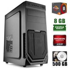 Vinga CS211B / AMD Ryzen&trade; 3 2200G (4 ядра по 3.5 - 3.7GHz) / 8GB DDR4 / 500GB HDD / 400W