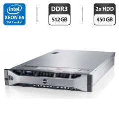 Сервер Dell PowerEdge R720 2U Rack / 2x Intel Xeon E5-2680 v2 (10 (20) ядра по 2.8 - 3.6 GHz) / 512 GB DDR3 / 2x 450 GB HDD (SAS) / iRMC S3 Graphics / Два блока питания 750W