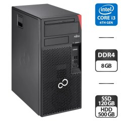 Комп'ютер Fujitsu Esprimo P557 E85 Tower / Intel Core i3-6100 (2 (4) ядра по 3.7 GHz) / 8 GB DDR4 / 120 GB SSD + 320 GB HDD / Intel HD Graphics 530 / 280W / DVD-ROM / DVI